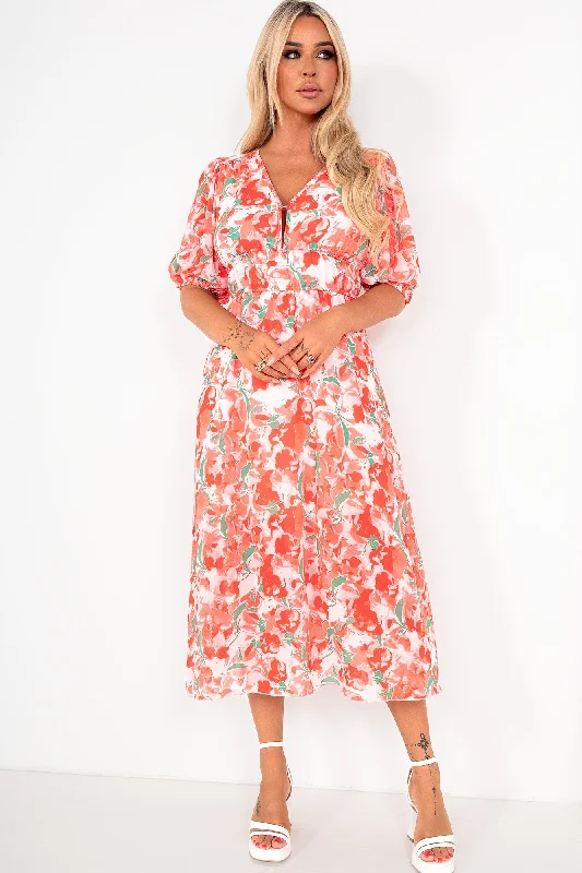 Golf DressAshley Red Chiffon Print Dress