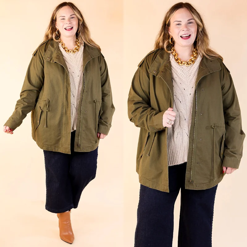 Punk JacketsAnything is Possible Button and Zip Up Utility Jacket in Olive Green