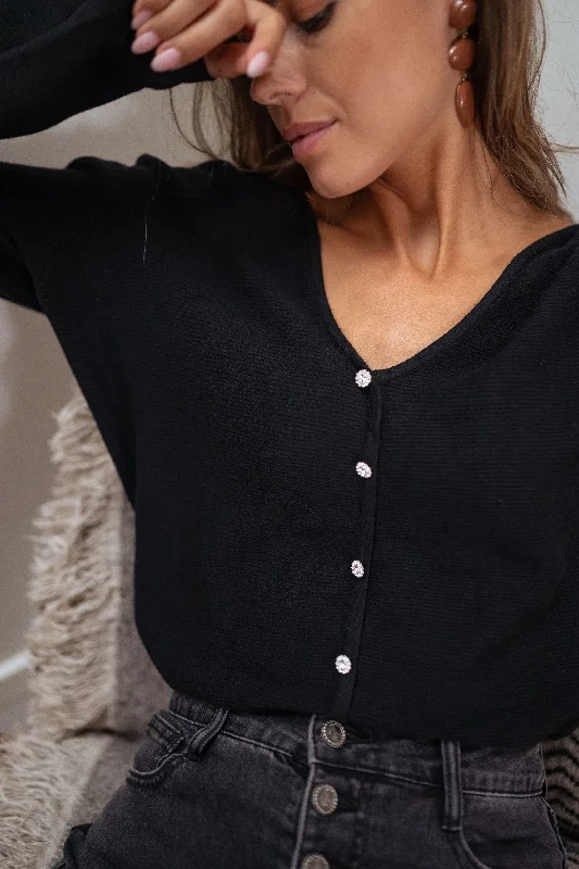 Button-Up Knit TopsBlack Aurelien Sweater