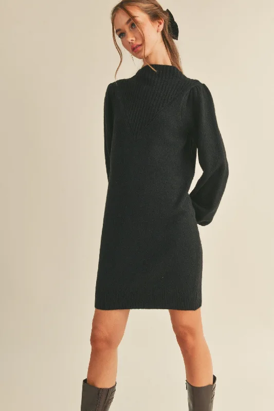 Pocketed Knit TopsBlack Chunky Knit Sweater Dress