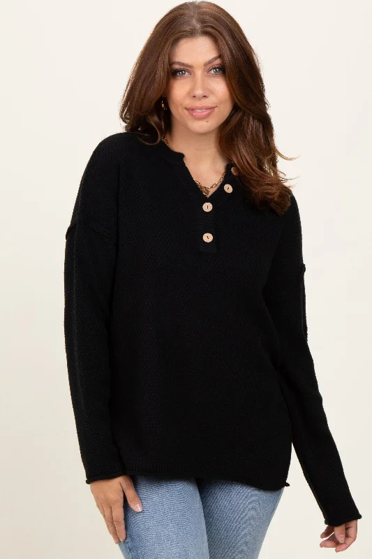 Cashmere Knit TopsBlack Diamond Knit Button Detail Sweater