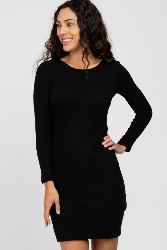 Band Merch Knit TopsBlack Knit Long Sleeve Dress