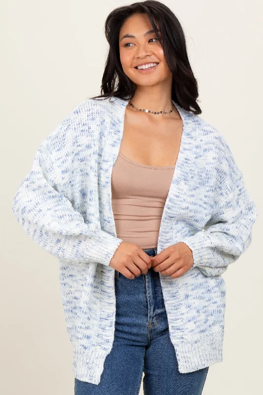 Longline Knit TopsBlue Speckled Chunky Knit Oversized Cardigan