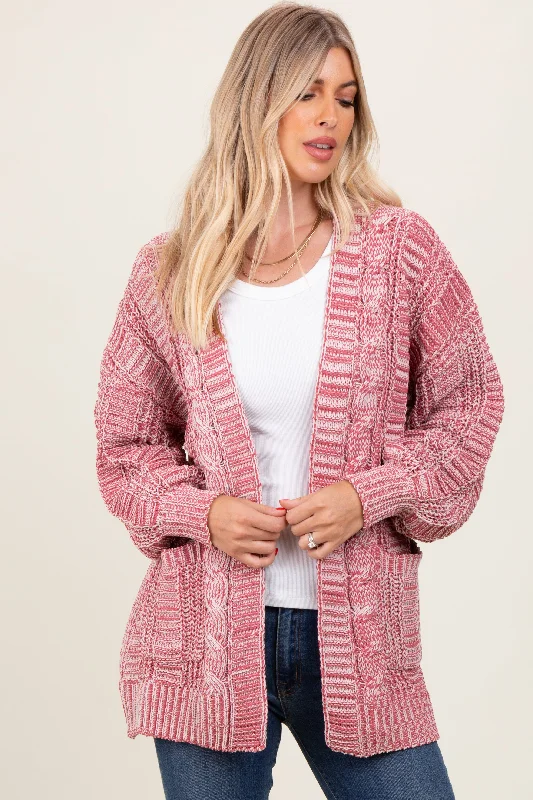 Designer Knit TopsBrick Two Toned Oversized Cable Knit Cardigan