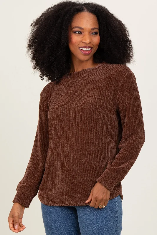 Painted Knit TopsBrown Chenille Knit Sweater