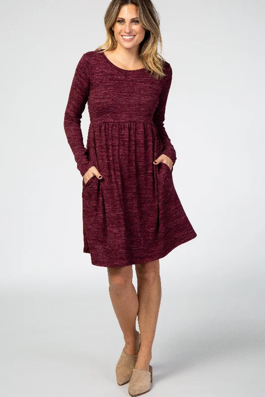 Athletic Knit TopsBurgundy Heathered Long Sleeve Knit Dress