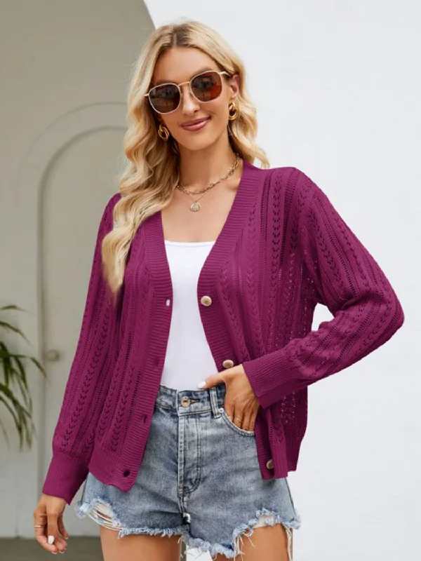 Punk Knit TopsButton Down Ribbed Trim Cardigan