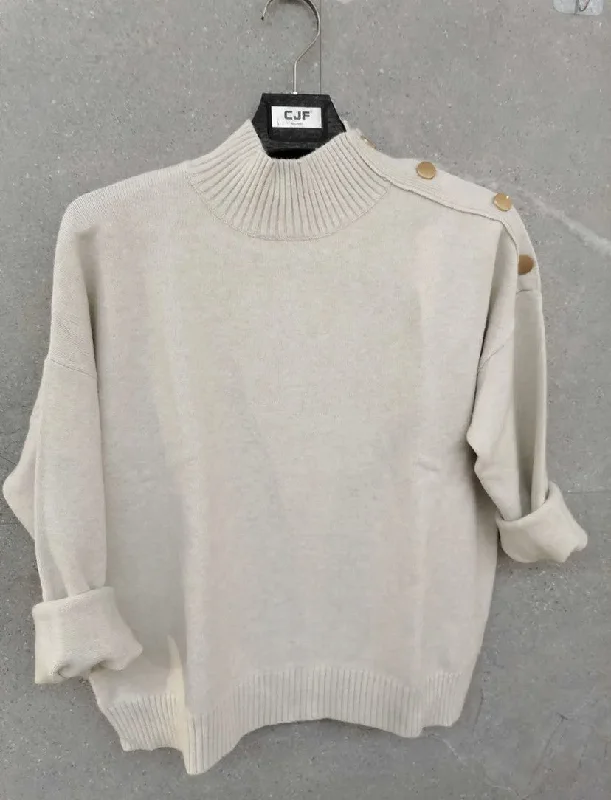 Sheer Knit TopsButton Shoulder Sweater