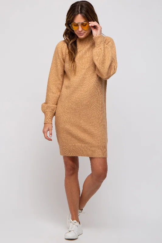 Lounge Knit TopsCamel Chunky Knit Sweater Dress