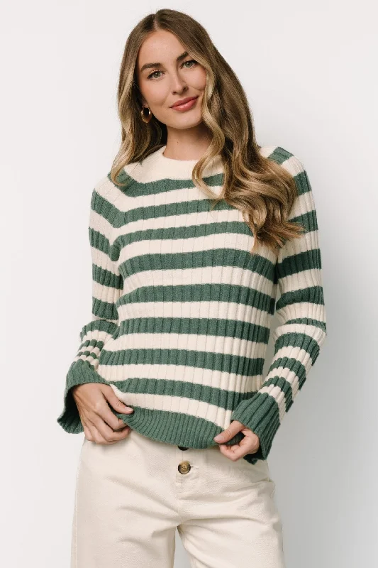 Striped Knit TopsCarrie Striped Sweater | Teal + Ivory