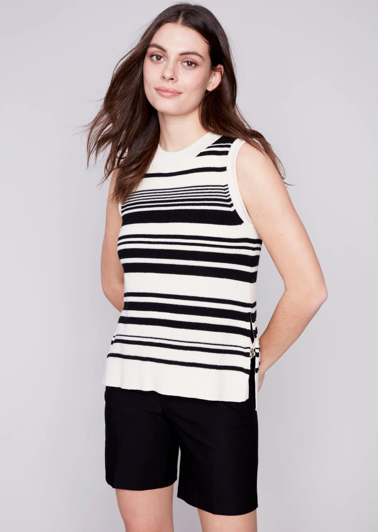 Collaborative Knit TopsCharlie B Sweater Vest With Side Openings and Ties - C2627 812B