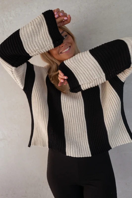 Polyester Knit TopsEcru and Black Masson Sweater