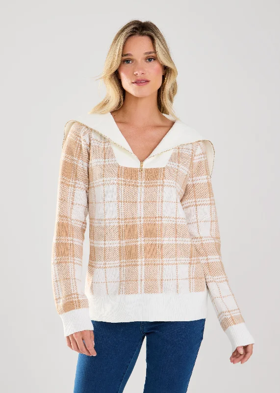 Running Knit TopsFDJ Long Sleeve Plaid Half Zip - 1028525