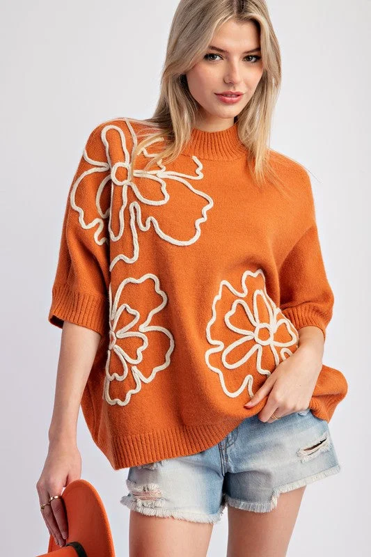 Fringed Knit TopsFlower Print Knitted Sweater