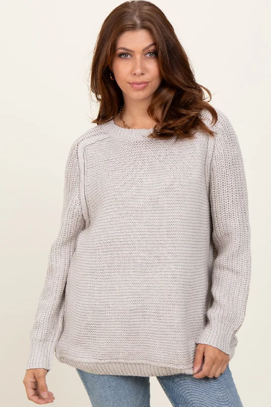 Hooded Knit TopsGrey Basic Chunky Knit Sweater