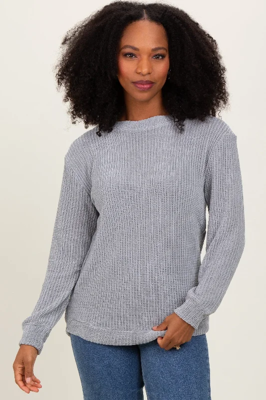 Leather-Paneled Knit TopsHeather Grey Chenille Knit Sweater