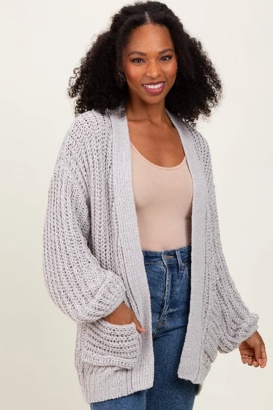 Cultural Knit TopsHeather Grey Chunky Knit Oversized Pocket Cardigan