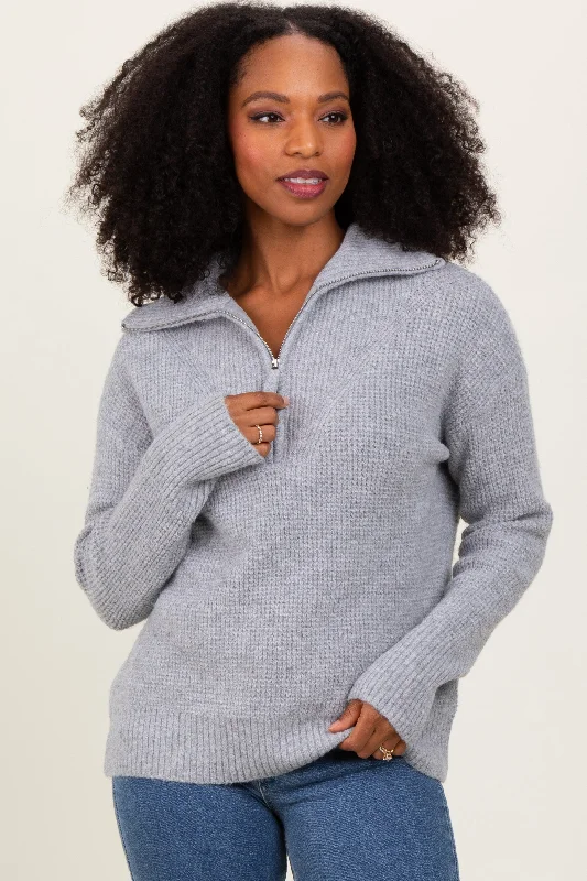 Crewneck Knit TopsHeather Grey Half Zip Pullover Sweater