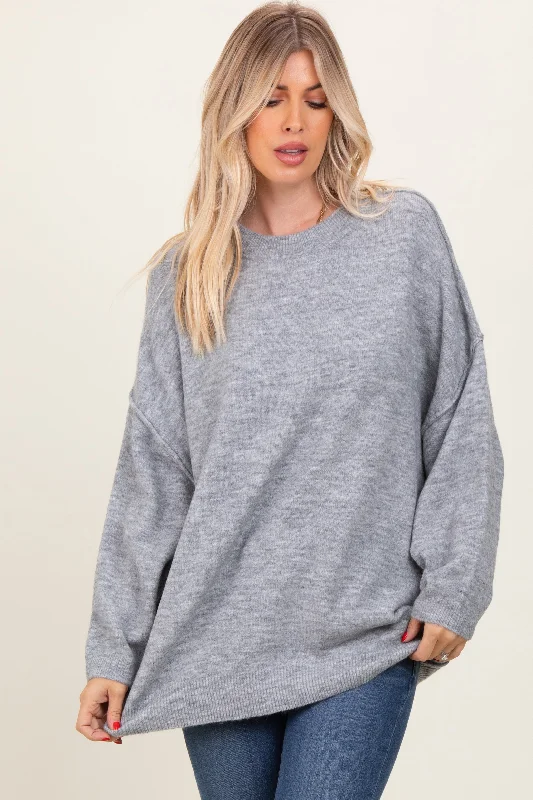 Artist Knit TopsHeather Grey Oversized Crewneck Melange Knit Sweater