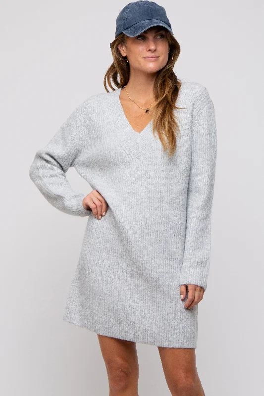 Layered Knit TopsHeather Grey V-Neck Oversized Sweater Dress