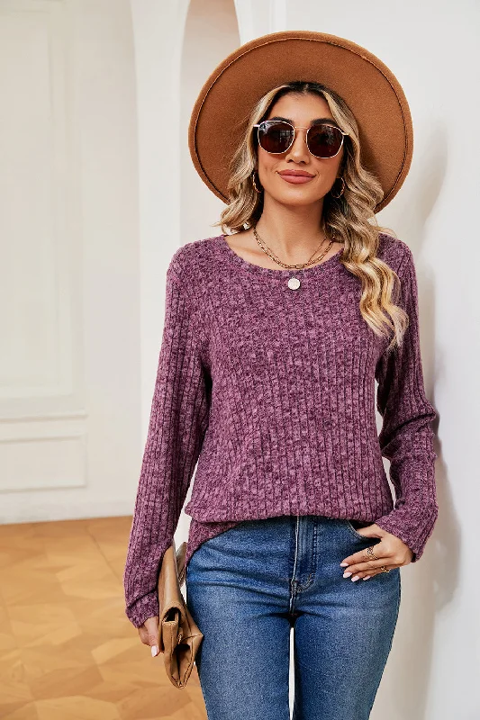 Streetwear Knit TopsHeathered Round Neck Top