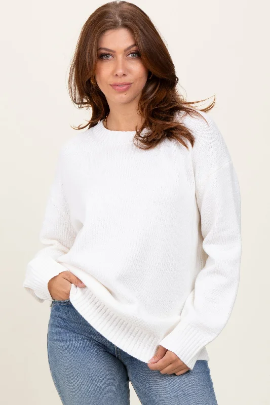 Acrylic Knit TopsIvory Soft Knit Basic Sweater