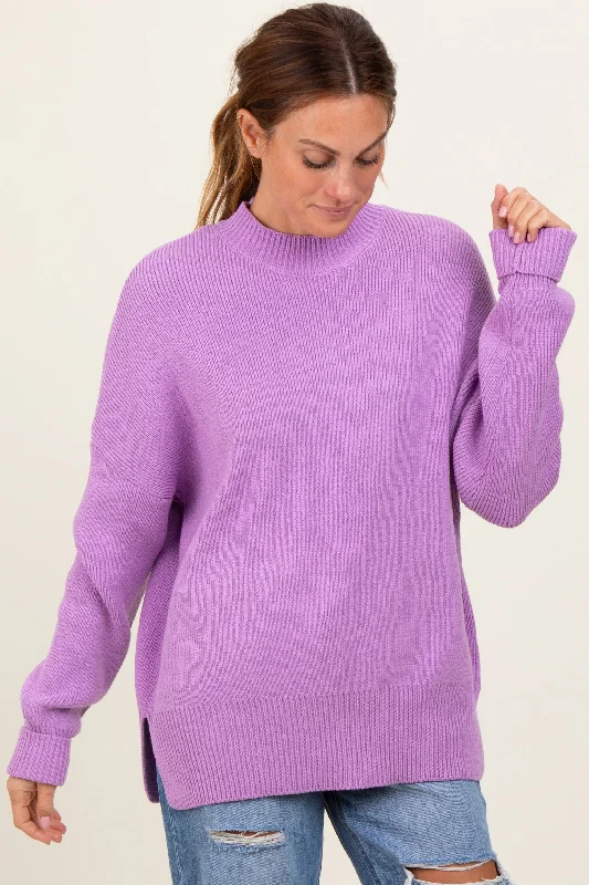 Thermal Knit TopsLavender Mock Neck Basic Sweater