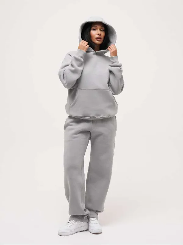 Colorblock Knit TopsLoose Kangaroo Pocket Hooded Pant Sets