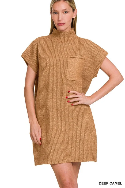 Polyester Knit TopsMock Neck Sweater Dress