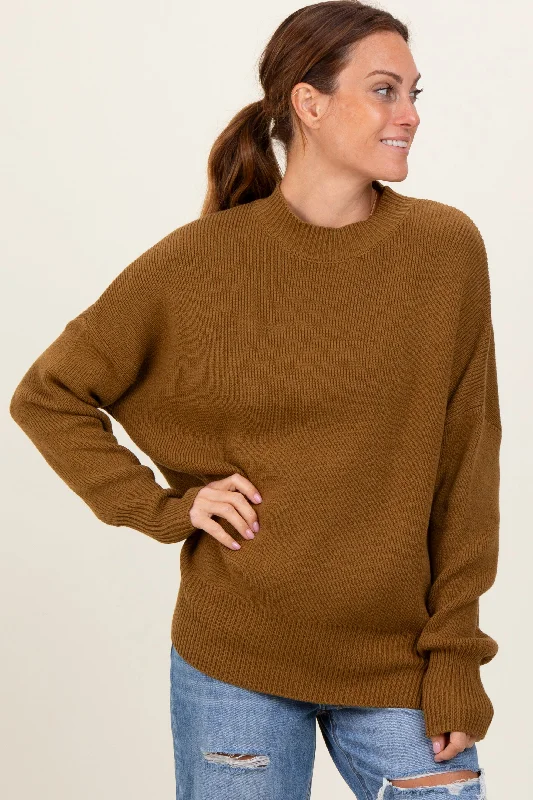 French Terry Knit TopsOlive Mock Neck Basic Sweater