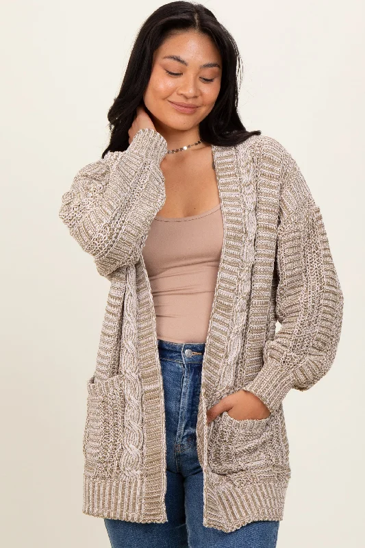 Graphic Knit TopsOlive Two Toned Oversized Cable Knit Cardigan