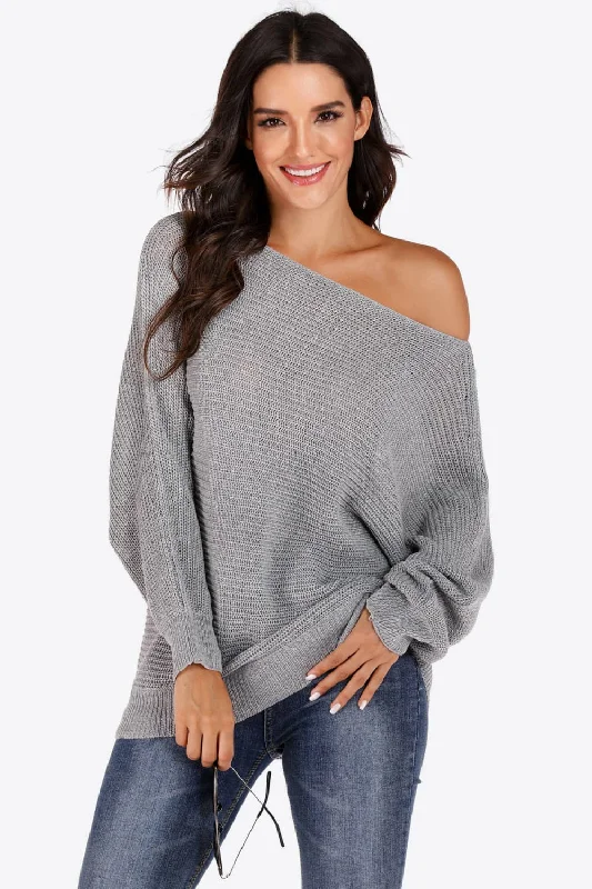 Wool Knit TopsOne Shoulder Dolman Sleeve Sweater