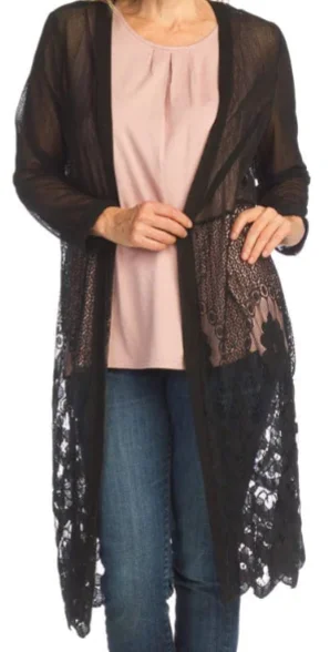 Layered Knit TopsPapillon Mesh Stretch Lace Cardigan - 07046