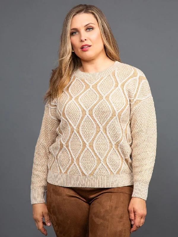 Bamboo Knit TopsPapillon Diamond Print Ribbed Details Sweater - 17234