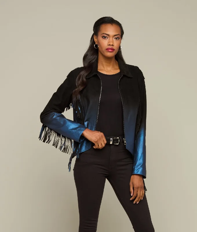 Fishing JacketsPearlized Fringe Jacket :: Black/Blue