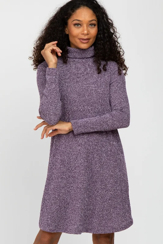 Urban Knit TopsPurple Ribbed Turtleneck Dress