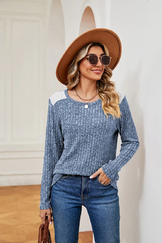 Fitted Knit TopsRound Neck Ribbed Top