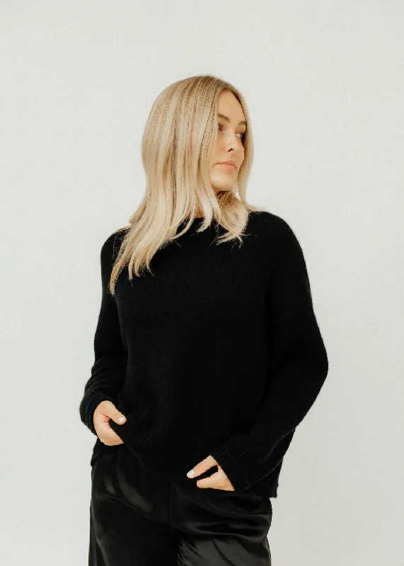 Lace-Up Knit TopsSablyn Alston Boyfriend Crewneck in Black