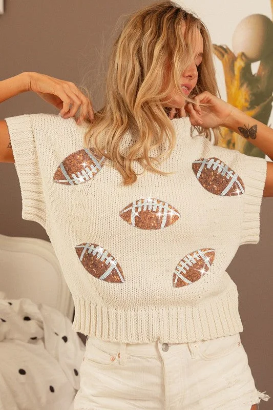 Fitted Knit TopsSequin Football Patches Sweater