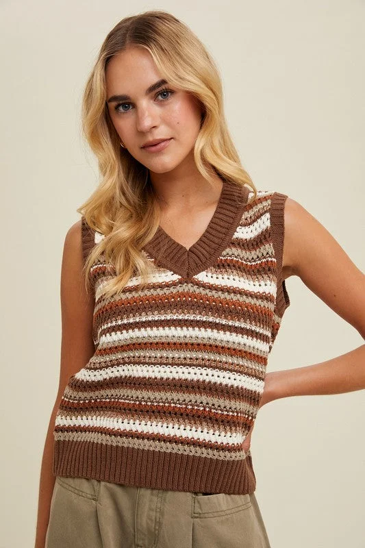 Glitter Knit TopsStriped Sweater Vest