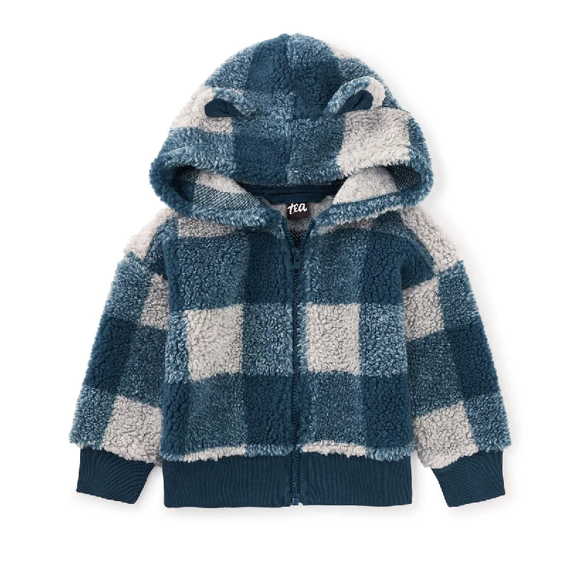 Cultural JacketsTeddy Fleece Bear Ears Jacket - Buffalo Plaid - Teal - FINAL SALE