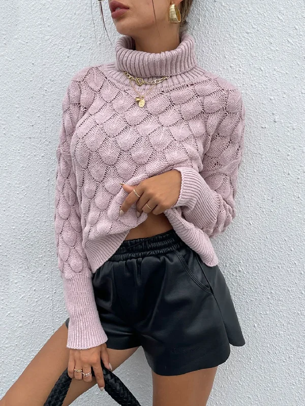 Leather-Paneled Knit TopsTurtle Neck Ribbed Long Sleeve Sweater