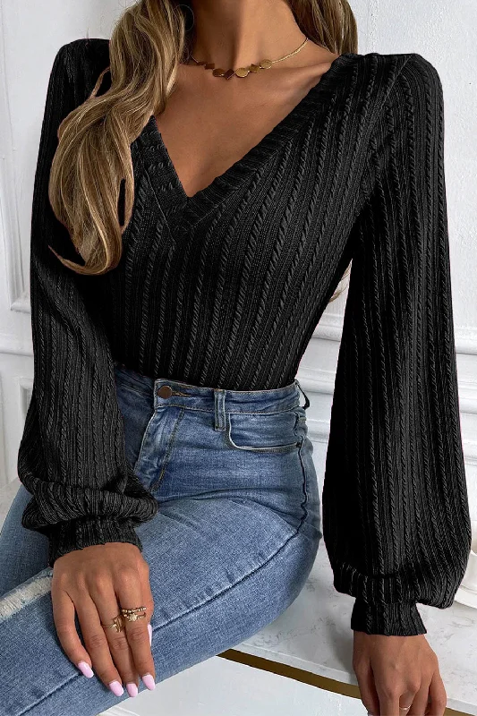 Designer Knit TopsV-Neck Long Sleeve Knit Top