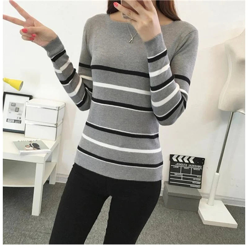 Bamboo Knit TopsWomen's Autumn Winter Black Knit High Elastic Jumper Pullover Sweaters