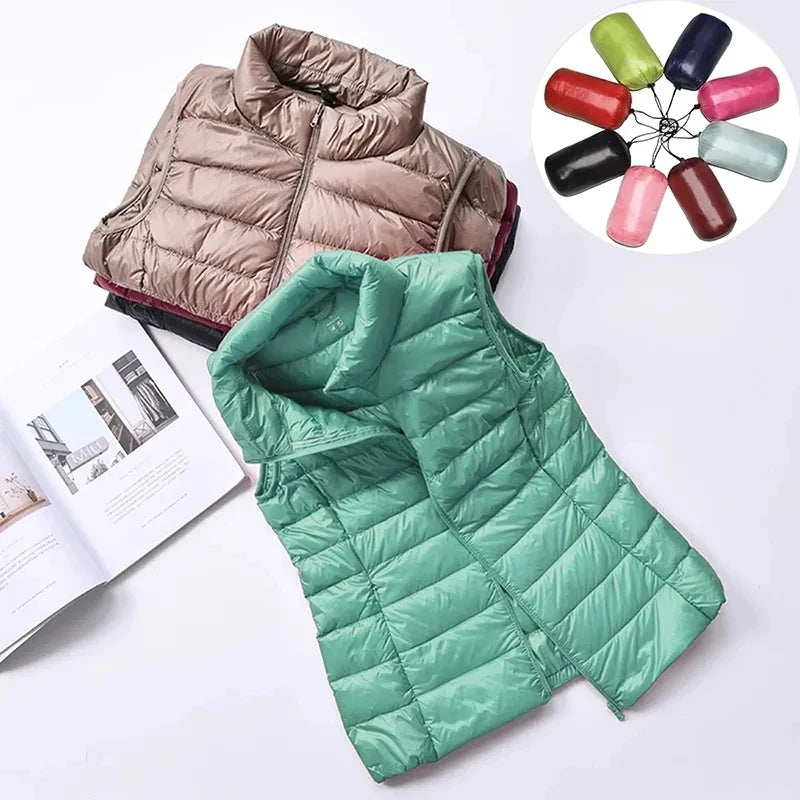 Winter Women Ultra Light Duck Down Vest Jacket Women 90% White Duck Down Vest Sleeveless Coat