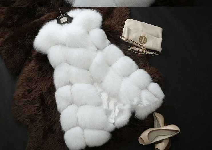 Winter Coat Women Fur Vest With a Pocket High-Grade Faux Fur Coat Leisure Women Fox Fur Long Vest Plus Size:S-XXXXL