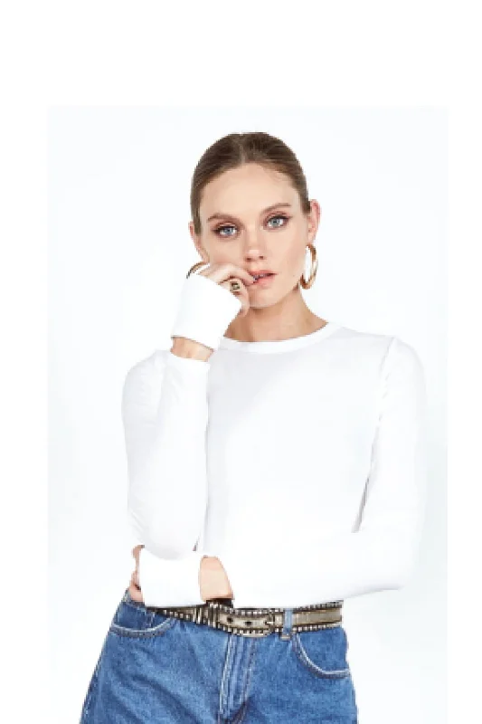 Baxter Long Sleeve Fitted Top With Slit In White