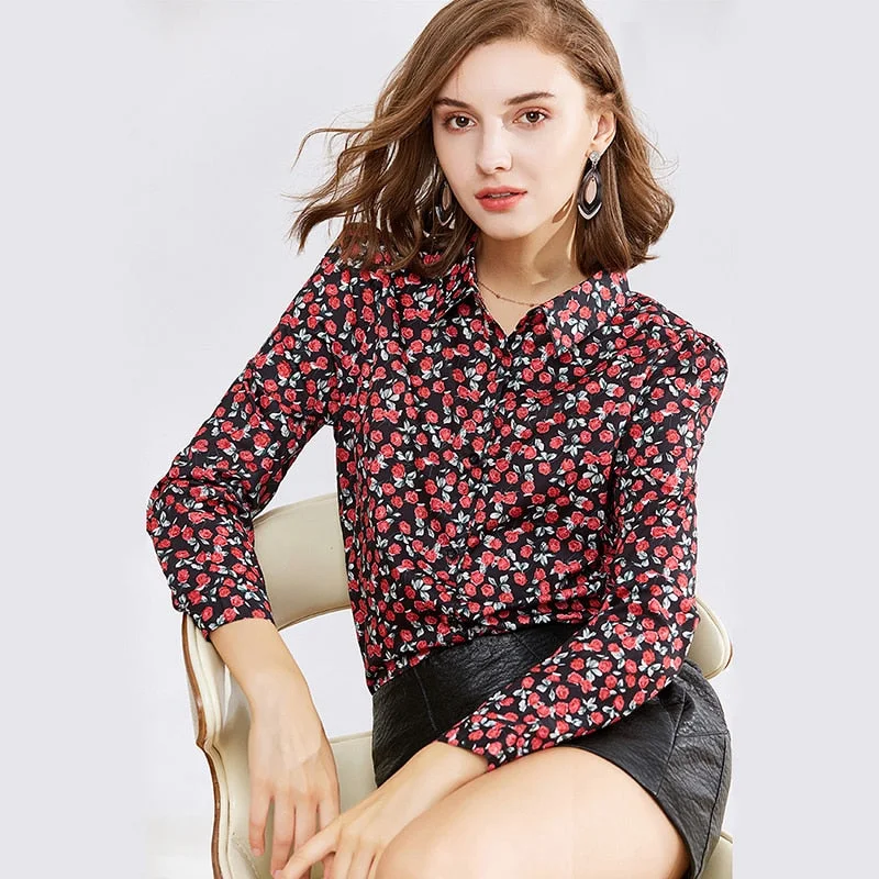 Blouse Women Long Sleeve Turn Down Collar