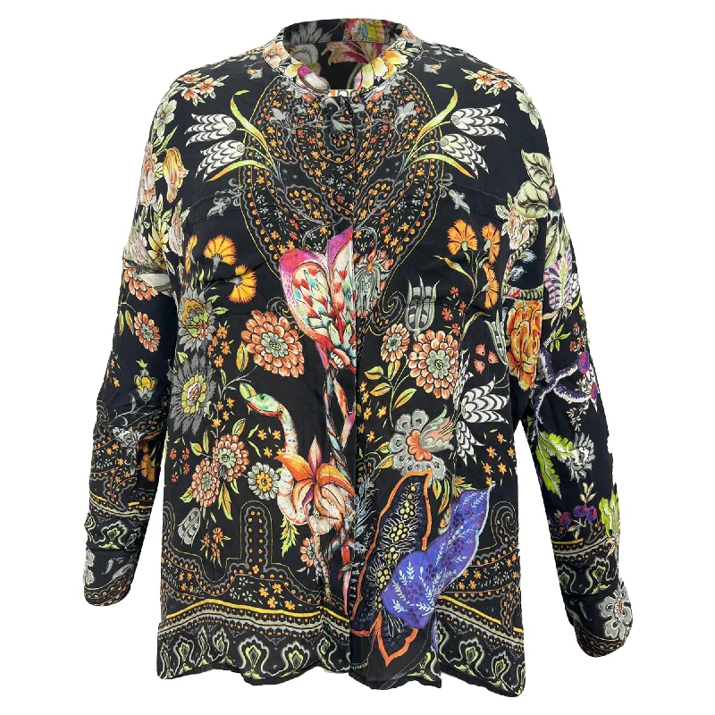 Etro Printed Long Sleeve Blouse in Black Silk