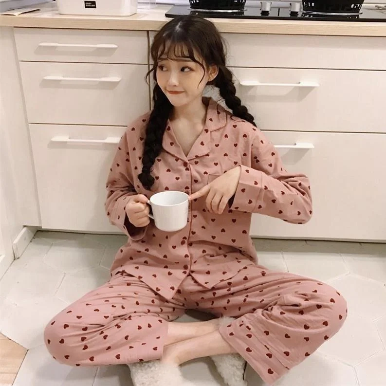 Kawaii Heart Printed Long Sleeved Pajama